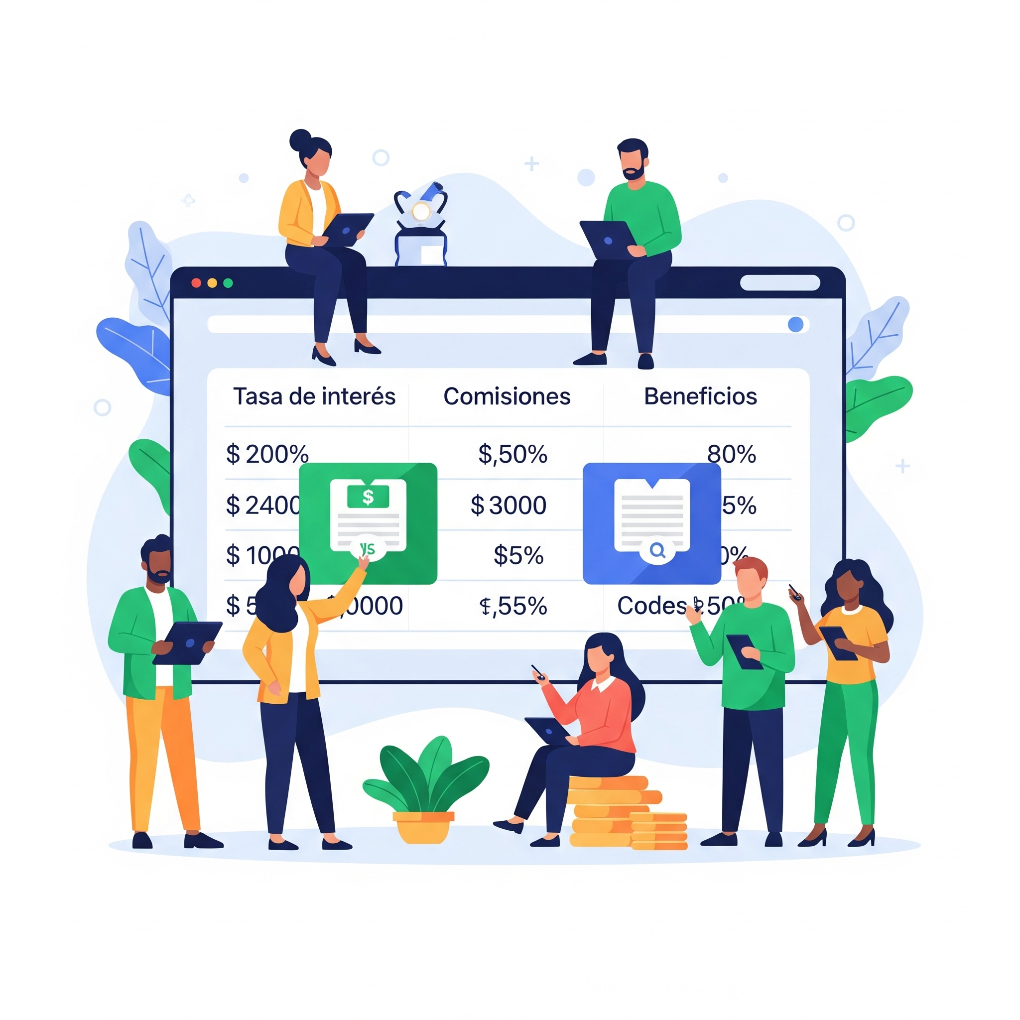 Comparación de opciones financieras en tabla comparativa